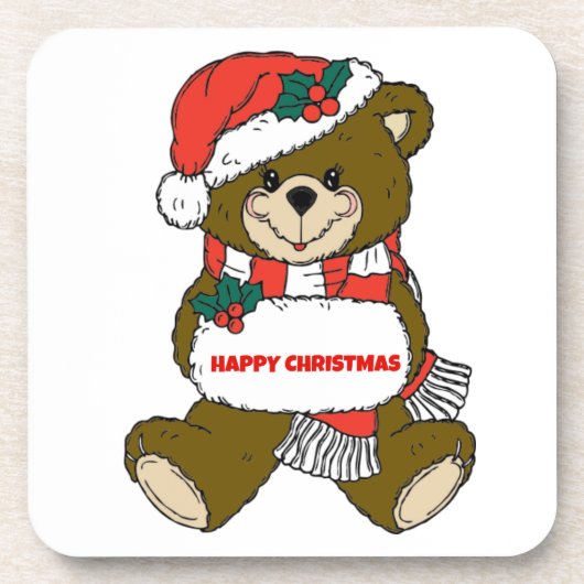 Glücklicher Weihnachtsbär Getränkeuntersetzer (Vorderseite)