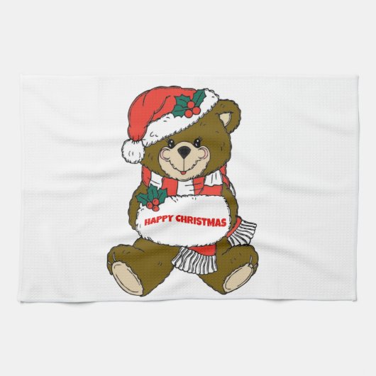 Glücklicher Weihnachtsbär Handtuch (Horizontal)