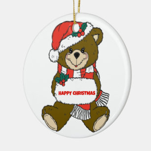 Glücklicher Weihnachtsbär Keramikornament