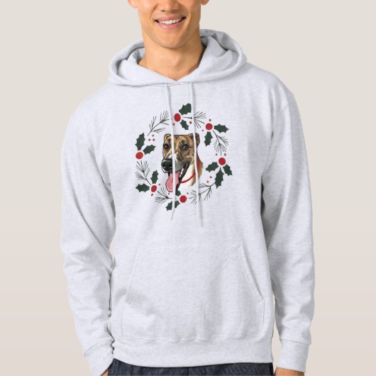 Glücklicher Weihnachtskranz Hund Hoodie (Vorderseite)