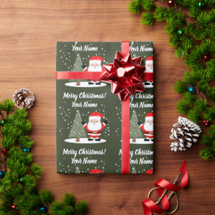 Glücklicher Weihnachtsmann-Cartoon mit Weihnachtsb Geschenkpapier