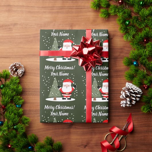 Glücklicher Weihnachtsmann-Cartoon mit Weihnachtsb Geschenkpapier (Feiertagsgeschenk)