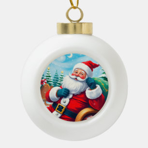 Glücklicher Weihnachtsmann, der sich in einem fest Keramik Kugel-Ornament