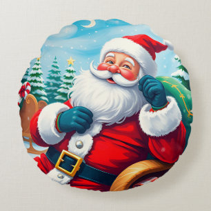 Glücklicher Weihnachtsmann, der sich in einem fest Rundes Kissen
