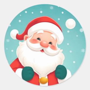 Glücklicher Weihnachtsmann in einer schneebedeckte Runder Aufkleber