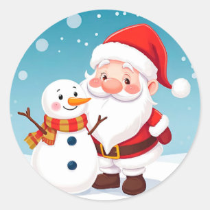 Glücklicher Weihnachtsmann in einer verschneiten W Runder Aufkleber