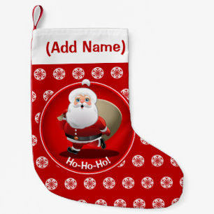 Glücklicher Weihnachtsmann mit einem Sack voll vo Kleiner Weihnachtsstrumpf