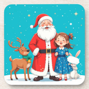Glücklicher Weihnachtsmann mit Schneemädchen Getränkeuntersetzer