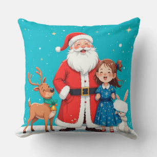Glücklicher Weihnachtsmann mit Schneemädchen Kissen