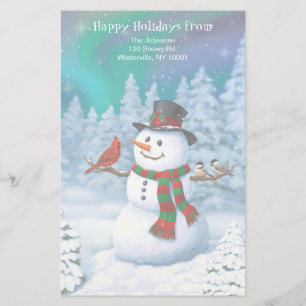 Glücklicher Weihnachtsmann & Vögel Winterlandschaf Briefpapier