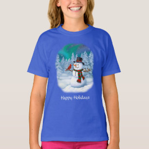 Glücklicher Weihnachtsmann & Vögel Winterlandschaf T-Shirt