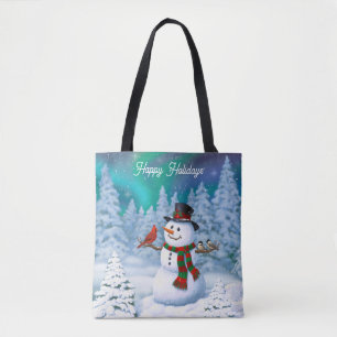 Glücklicher Weihnachtsmann & Vögel Winterlandschaf Tasche