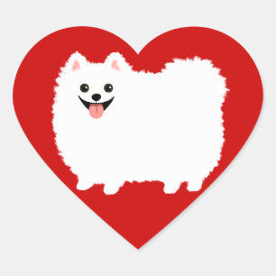 Glücklicher Weißer Pomeranian Herz-Aufkleber