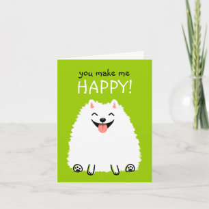 Glücklicher weißer Pomeranian mit individuellem Te Karte