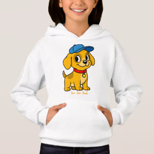 Glücklicher Welpe in blauer Mütze Hoodie
