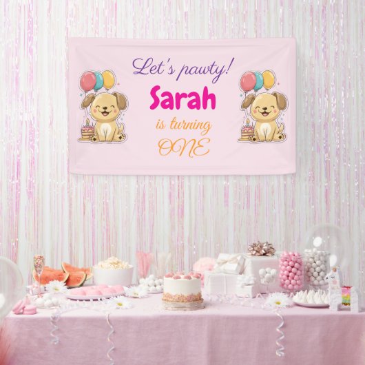 Glücklicher Welpe, Mädchen, Lass uns feiern, 1. Ge Banner (Party)