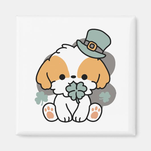 Glücklicher Welpe mit Kleeblatt – St. Patrick's Da Magnet (Vorne)