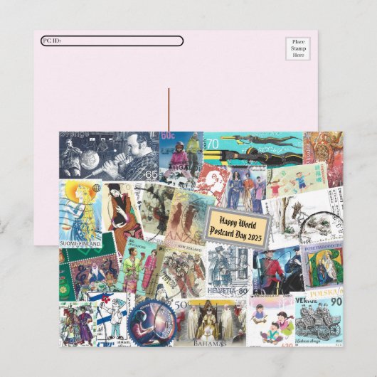Glücklicher Weltpostkartentag - Postage mit Mensch Postkarte (Vorne/Hinten)