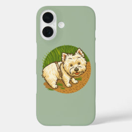 Glücklicher Westie auf dem Naturpfad iPhone 16 Hülle