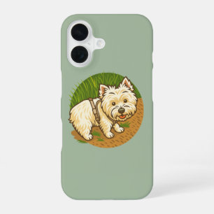 Glücklicher Westie auf dem Naturpfad iPhone 16 Hülle