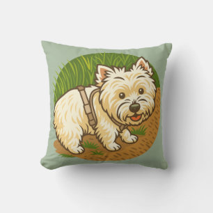 Glücklicher Westie auf dem Naturpfad Kissen