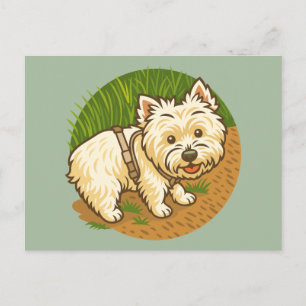 Glücklicher Westie auf dem Naturpfad Postkarte