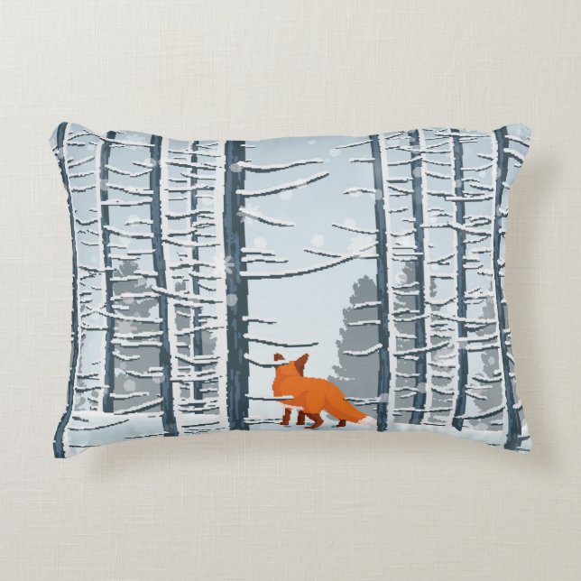 Glücklicher Winter mit Waldlandschaft und Fuchs Dekokissen (Vorderseite)