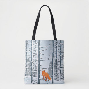 Glücklicher Winter mit Waldlandschaft und Fuchs Tasche