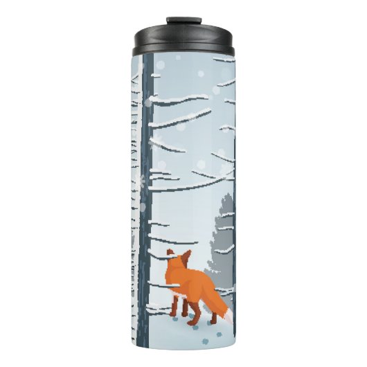 Glücklicher Winter mit Waldlandschaft und Fuchs Thermosbecher (Vorderseite)