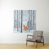 Glücklicher Winter mit Waldlandschaft und Fuchs Wandteppich (Beispiel)