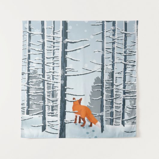 Glücklicher Winter mit Waldlandschaft und Fuchs Wandteppich (Vorderseite)