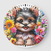 Glücklicher Yorkie Große Wanduhr (Vorderseite)