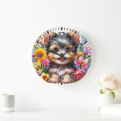 Glücklicher Yorkie Große Wanduhr (Zuhause)