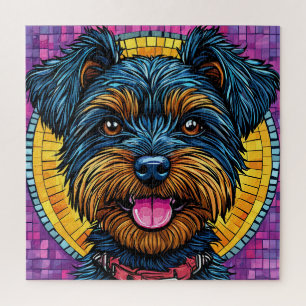 Glücklicher Yorkshire Terrier Hund im Mosaik-Stil Puzzle