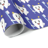 Glücklicher Zahn mit Zahnbürste Geschenkpapier (Rolleneckpunkt)