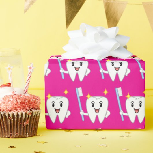 Glücklicher Zahn mit Zahnbürste Geschenkpapier (Geburtstagsparty)