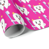 Glücklicher Zahn mit Zahnbürste Geschenkpapier (Rolleneckpunkt)