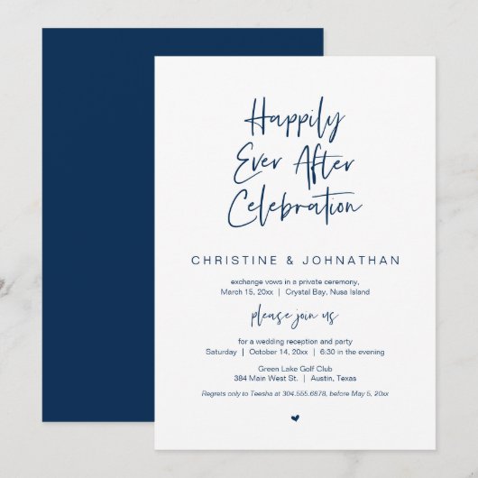 Glücklicherweise immer danach, Navy Blue, Elopemen Einladung (Vorne/Hinten)
