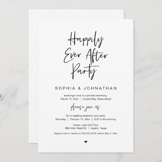 Glücklicherweise immer danach, Schwarzer Schriftar Einladung (Vorne/Hinten)