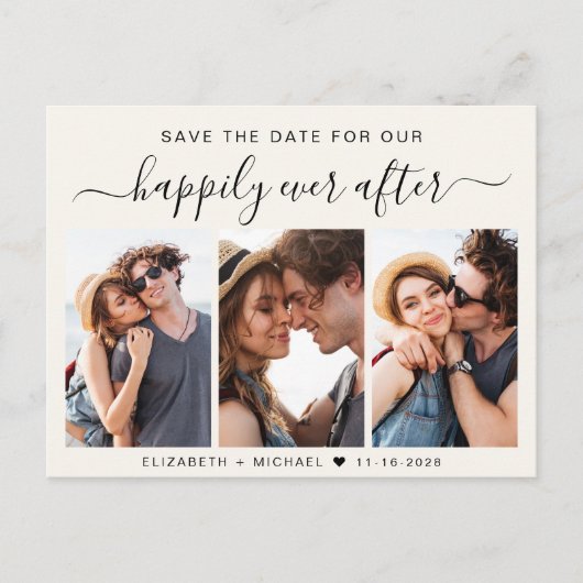 Glücklicherweise immer nach 3 Foto Creme Save the Ankündigungspostkarte (Vorderseite)