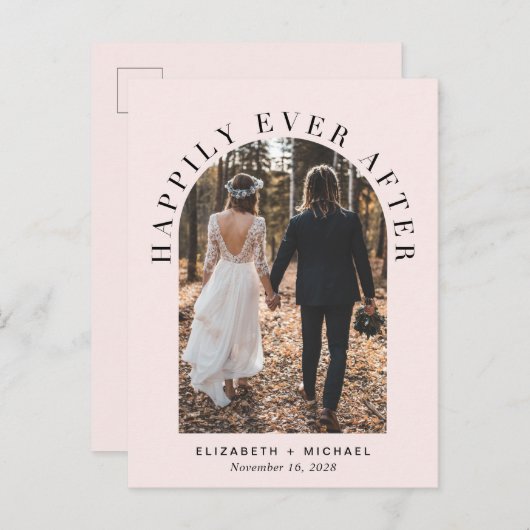 Glücklicherweise immer nach dem Arch Foto Hochzeit Ankündigungspostkarte (Vorne/Hinten)
