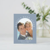 Glücklicherweise immer nach dem Arch Foto Hochzeit Ankündigungspostkarte (Stehend Vorderseite)