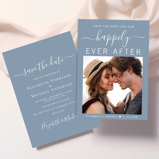 Glücklicherweise immer nach dem Foto Dusty Blue Save The Date