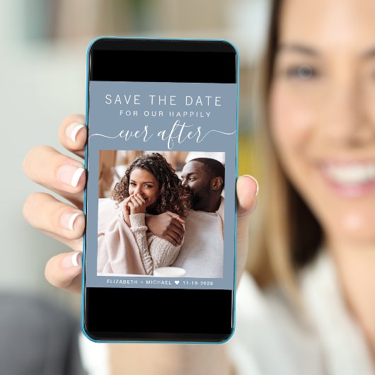 Glücklicherweise immer nach dem Foto Dusty Blue We Save The Date