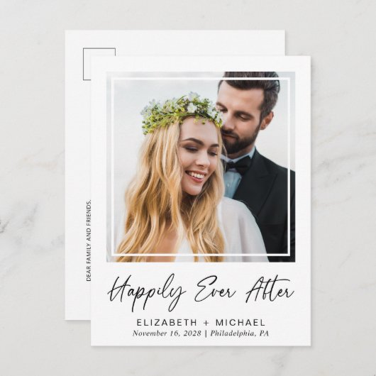 Glücklicherweise immer nach dem Foto Hochzeit Empf Ankündigungspostkarte (Vorne/Hinten)