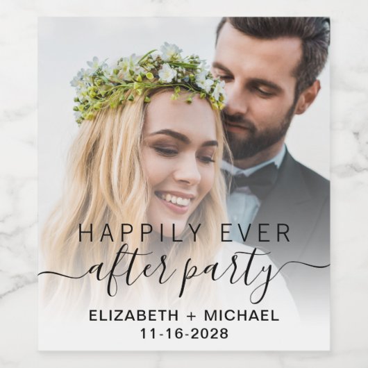 Glücklicherweise immer nach dem Foto Hochzeit Empf Weinetikett (Einzelnes Label)