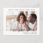 Glücklicherweise immer nach dem Foto Save the Date Ankündigungspostkarte (Vorderseite)