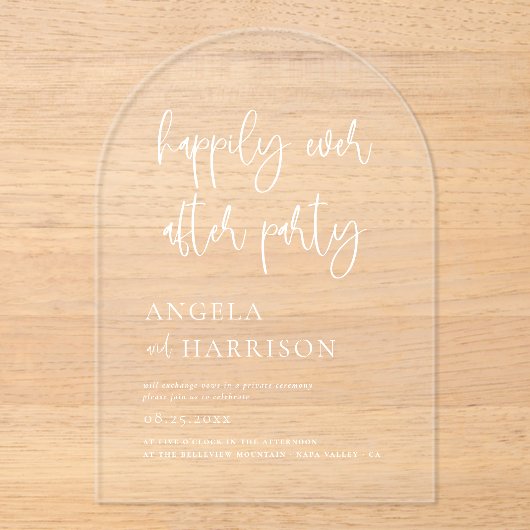 Glücklicherweise immer nach dem Party Arch Hochzei Acryleinladungen (Vorderseite)