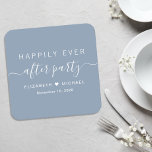 Glücklicherweise immer nach dem Party Dusty Blue W Rechteckiger Pappuntersetzer<br><div class="desc">Chic dusty blue paper Untersetzer für Ihren Hochzeitsempfang und andere Nachehelichsfeiern mit "Happily Ever After Party" in schlichter weißer Typografie und einem stilvollen White Swash Script,  Ihren Namen verbunden mit einem Herz und Ihrem Empfang Datum.</div>