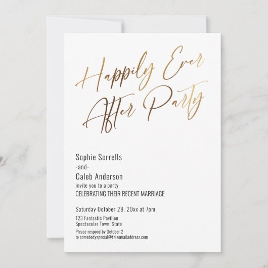 Glücklicherweise immer nach dem Party Elegante Gol Einladung (Vorderseite)